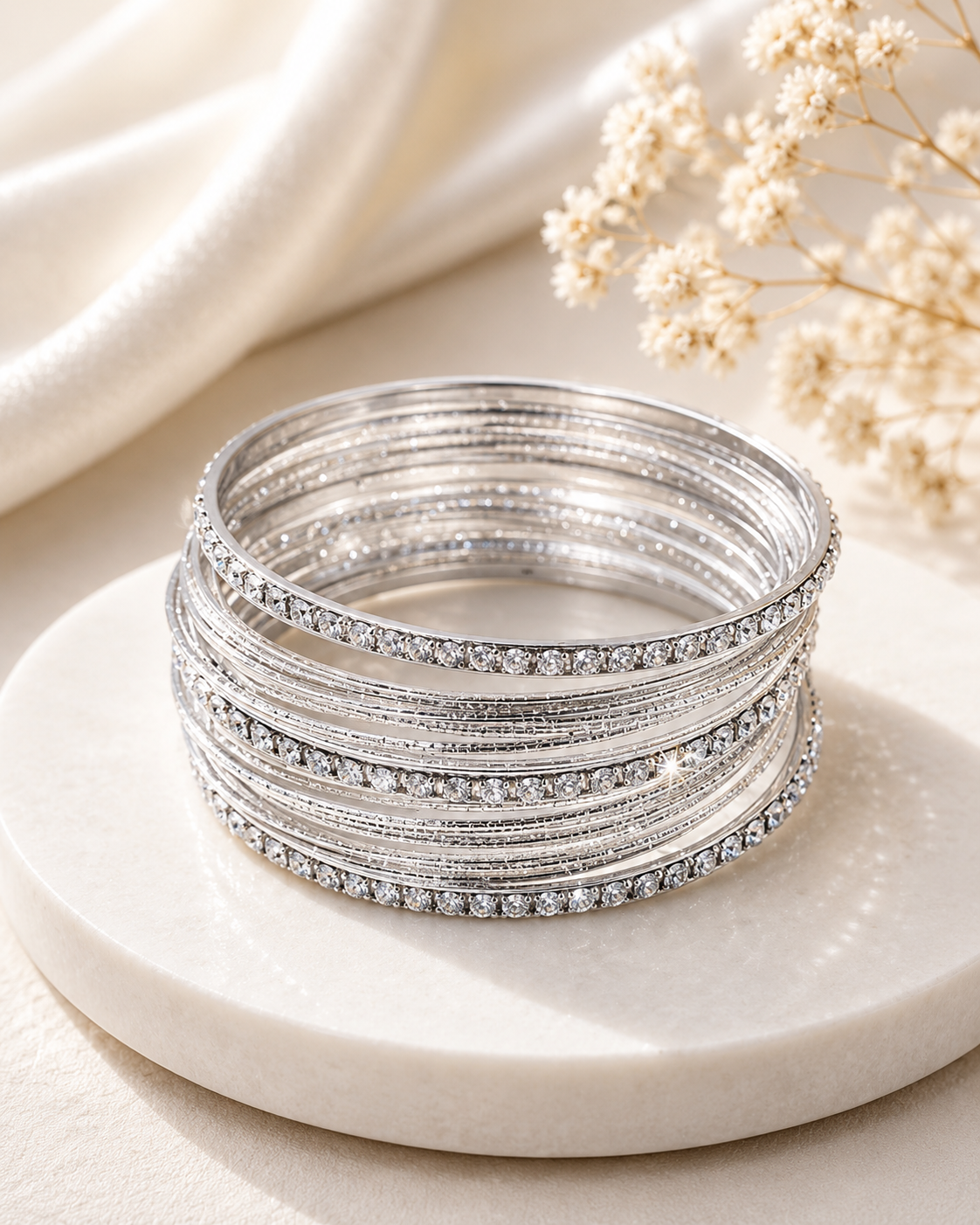 Women’s Silver-Tone Sparkling Bangle Set