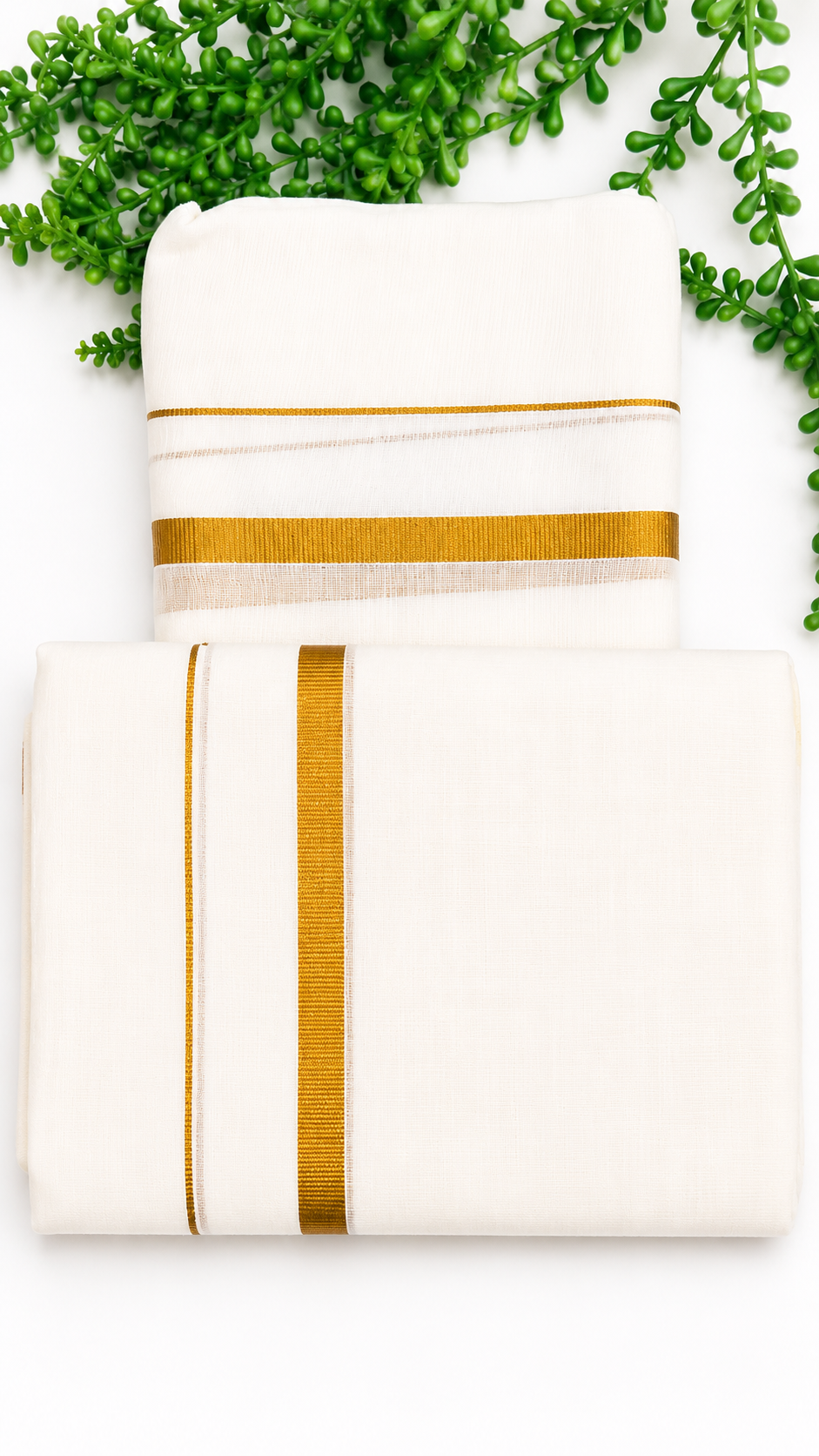 Kerala Set Mundu | Pure Cotton Kasavu 2-Piece Mundum Neriyathum with Gold Zari Border