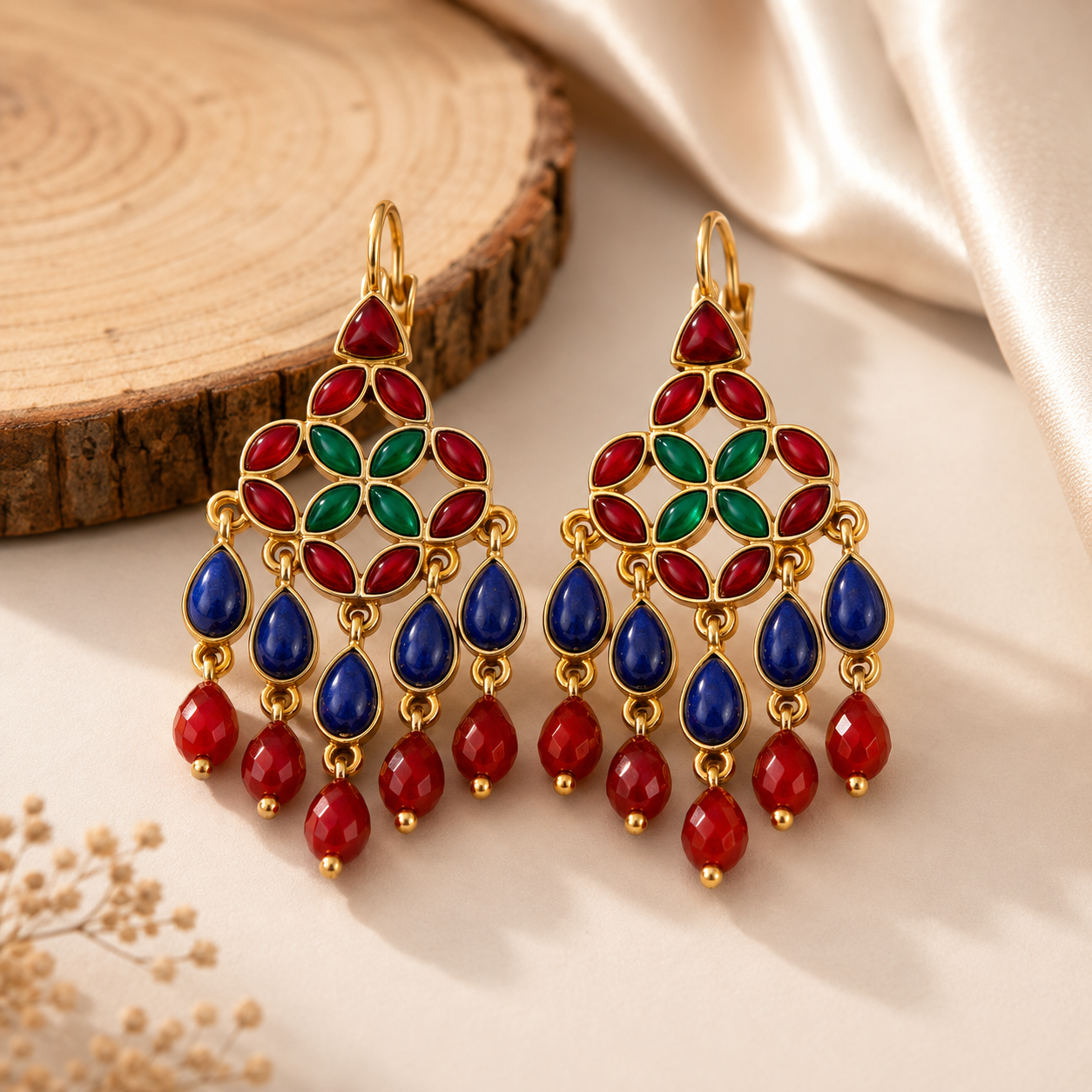 Multicolour Teardrop Beaded Chandelier Earrings