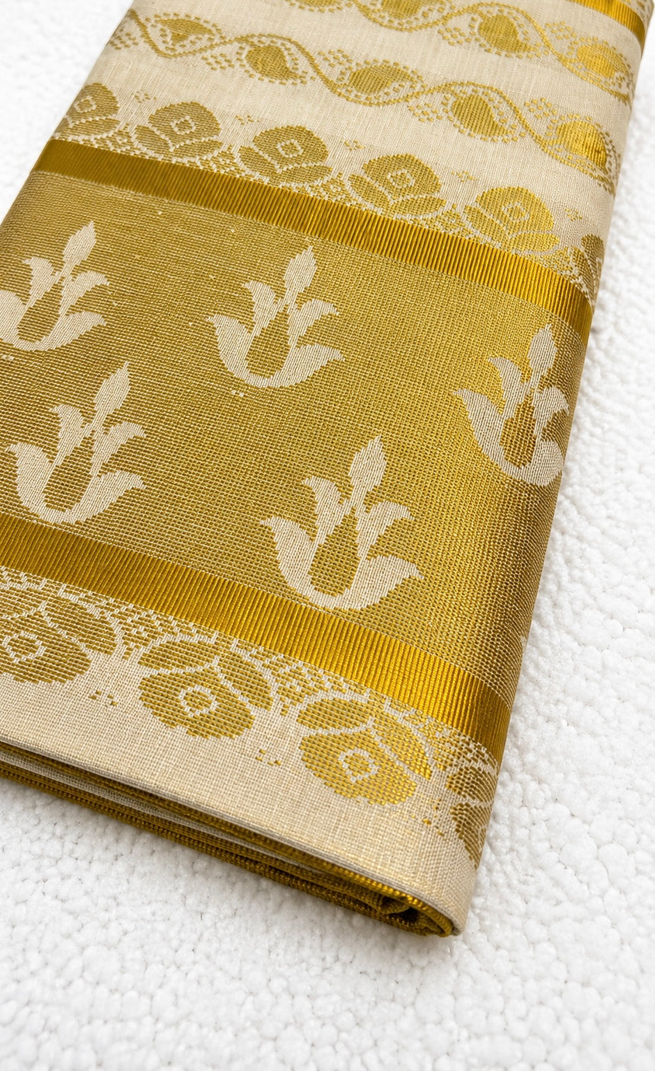 Tissue Silk Saree with Floral & Paisley Woven Pallu | Ornate Gold Border