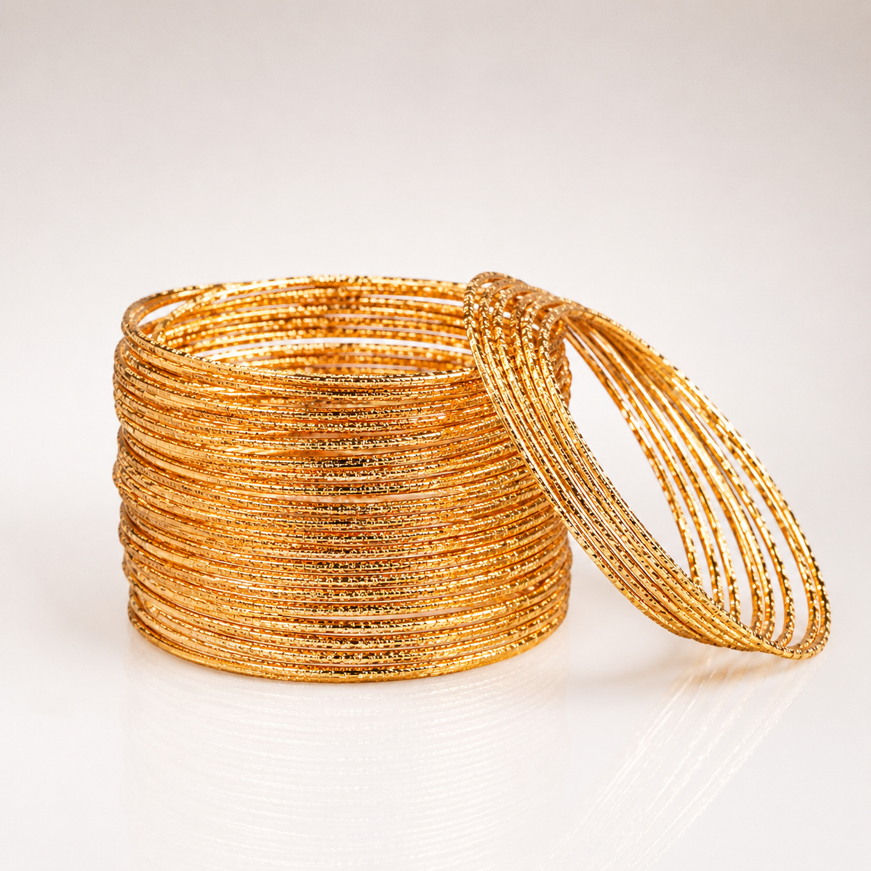 Gold-Tone Metal Bangle Set – Thin Stacking Bangles | Traditional Indian Bangle Set of 30