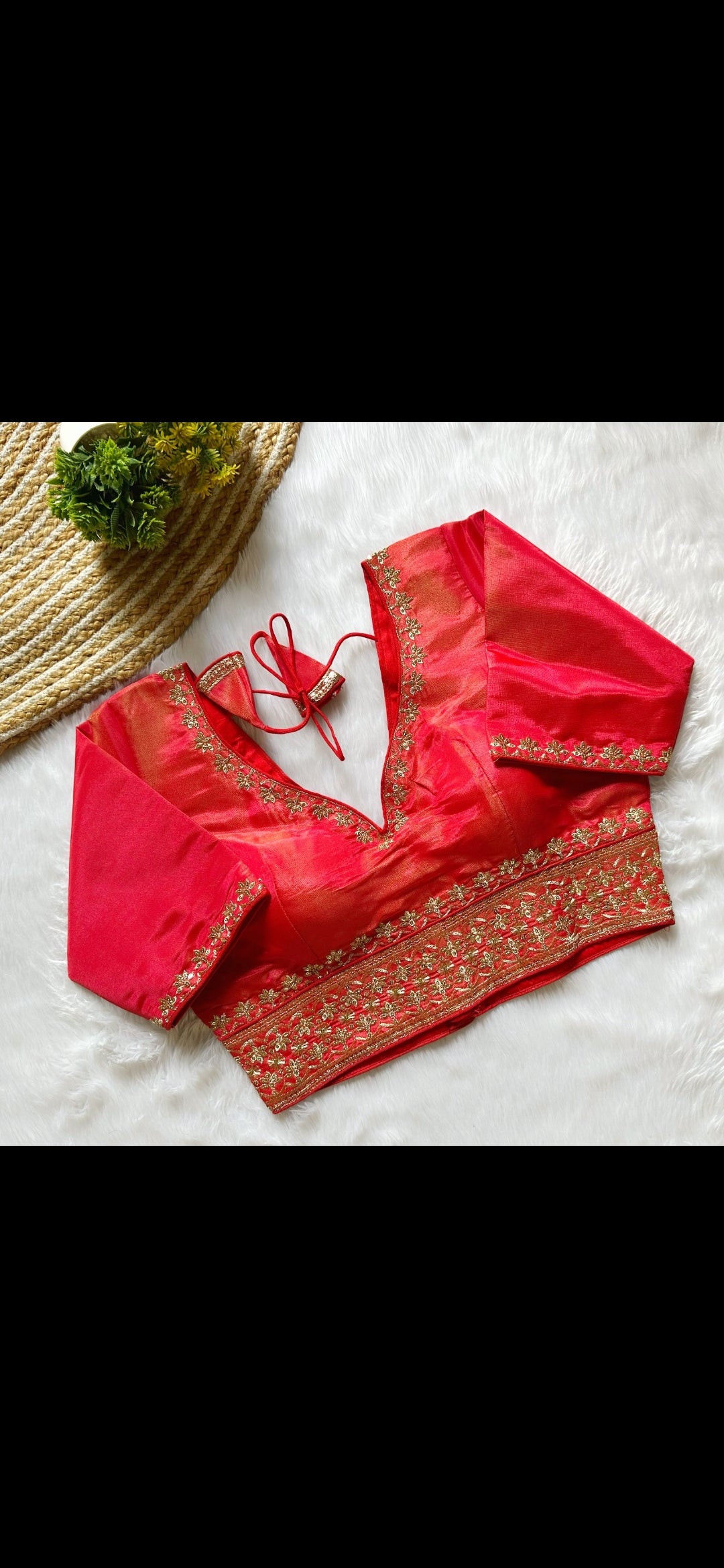 Cosmos Tissue Blouse with Sequins & Jari Embroidery – Padded Blouse (Size 38, Alterable 34-42)