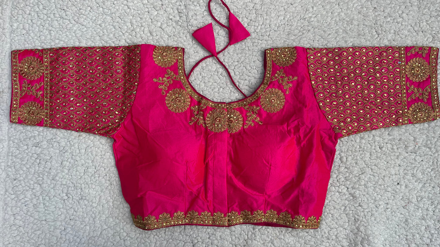 Embroidered Silk Blouse with Stone Work – Padded Blouse