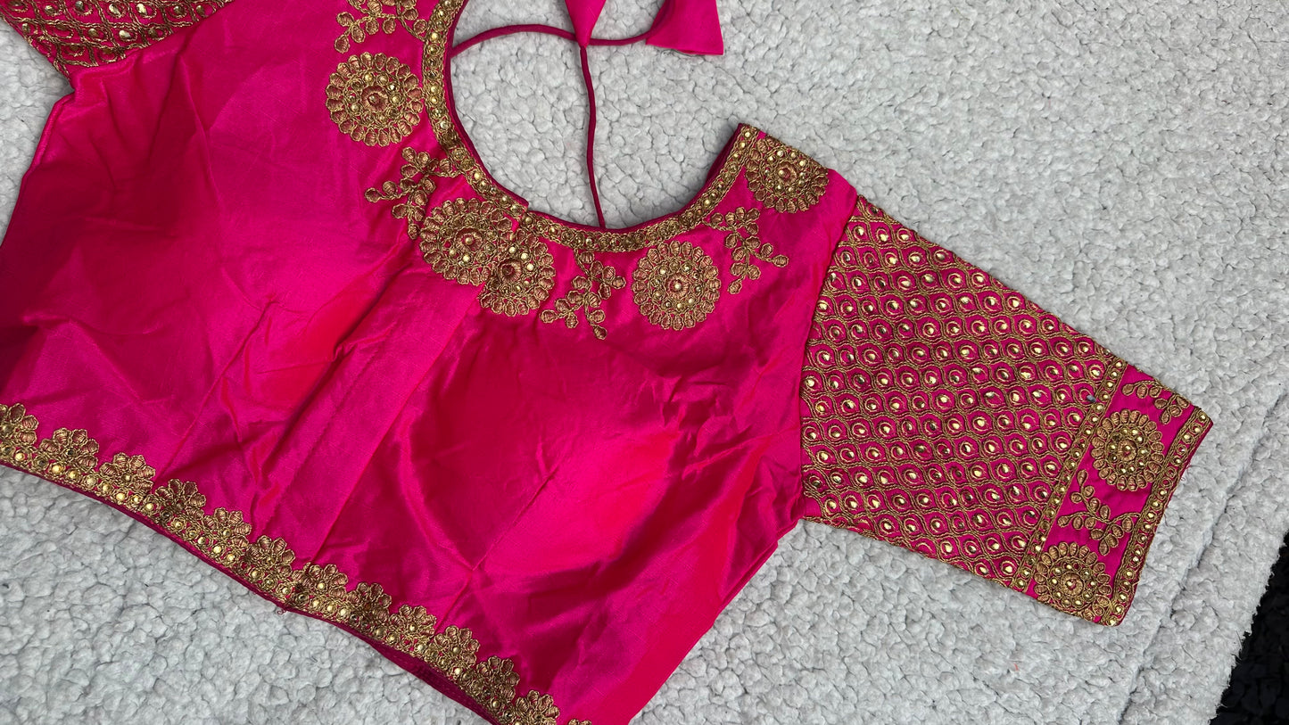 Embroidered Silk Blouse with Stone Work – Padded Blouse