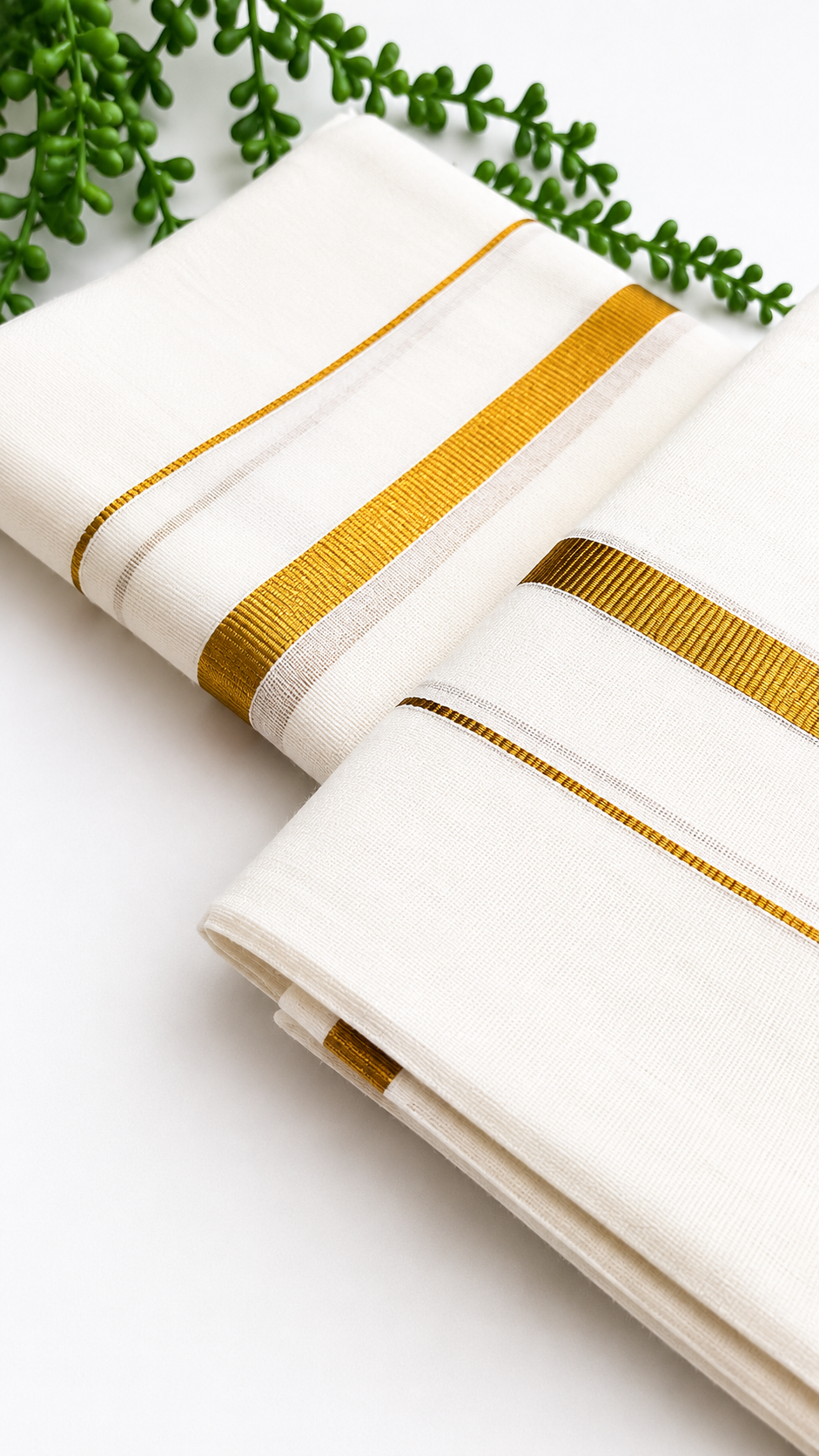 Kerala Set Mundu | Pure Cotton Kasavu 2-Piece Mundum Neriyathum with Gold Zari Border