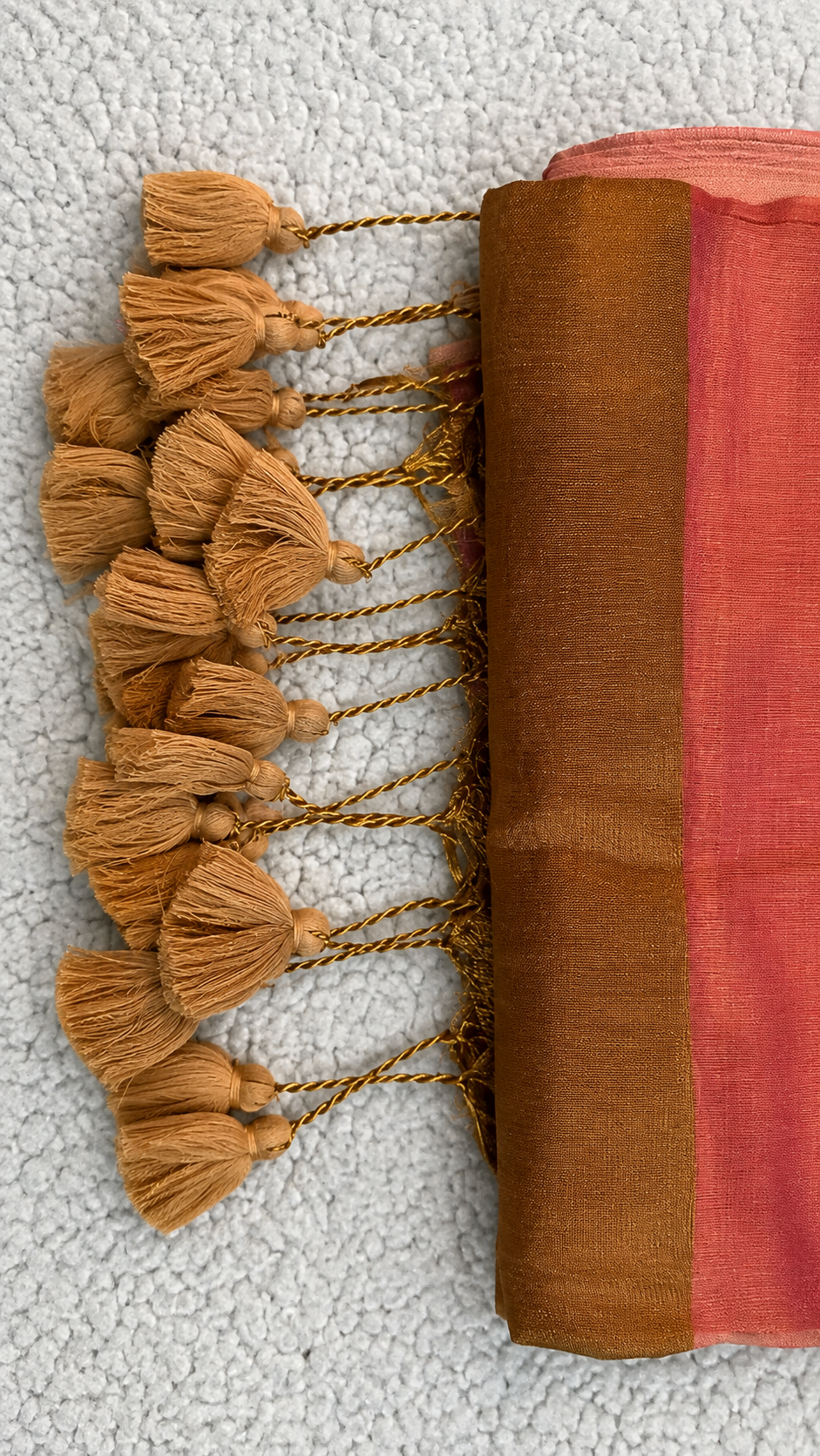 Light Pink Raga Tissue Saree with Mustard Gold Border & Tassels