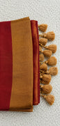 Metallic Maroon Raga Tissue Saree with Mustard Gold Border & Tassels