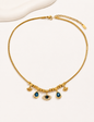Golden Beaded Pendant Necklace with Blue Crystal Charms – Stainless Steel