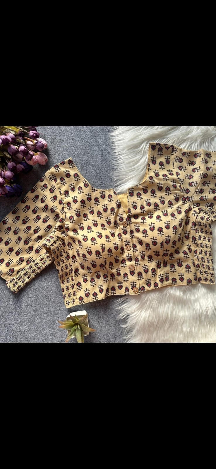 Ajrakh Cotton Elastic Blouse – Padded Button-Front Blouse (Size 38, Stretch to 42)