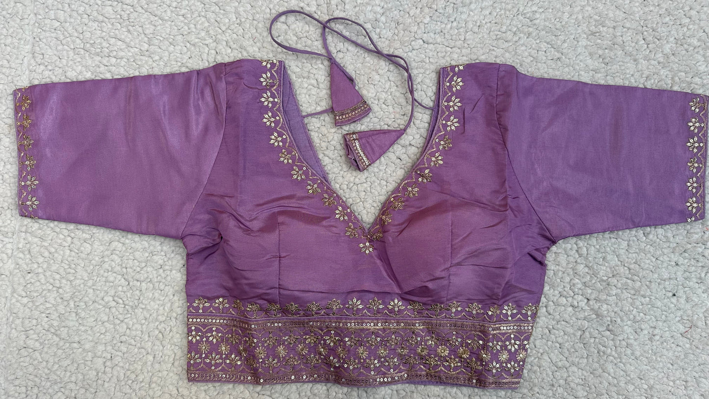 Cosmos Tissue Blouse with Sequins & Jari Embroidery – Padded Blouse (Size 38, Alterable 34-42)