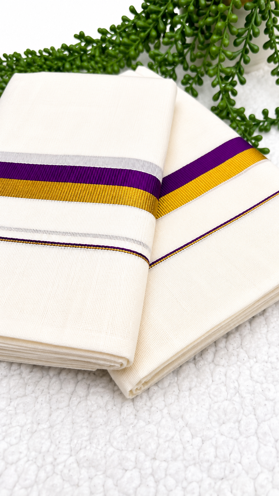 Kerala Set Mundu | Cotton 2-Piece Mundum Neriyathum with Gold Zari & Contrast Colour Border