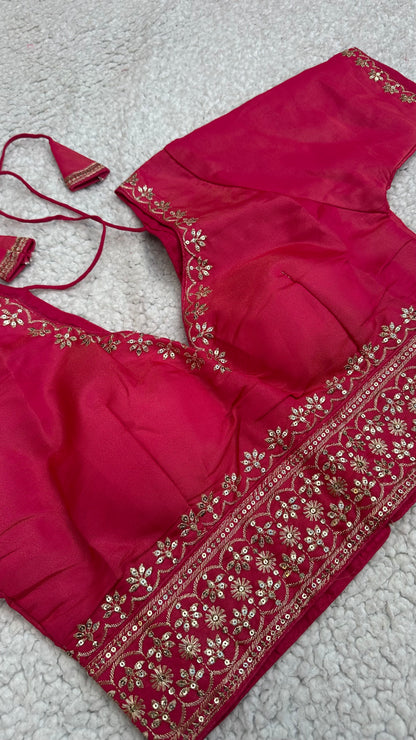 Cosmos Tissue Blouse with Sequins & Jari Embroidery – Padded Blouse (Size 38, Alterable 34-42)