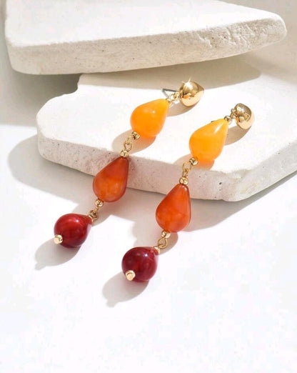 Sunset Teardrop Long Dangle Earrings – Orange & Red