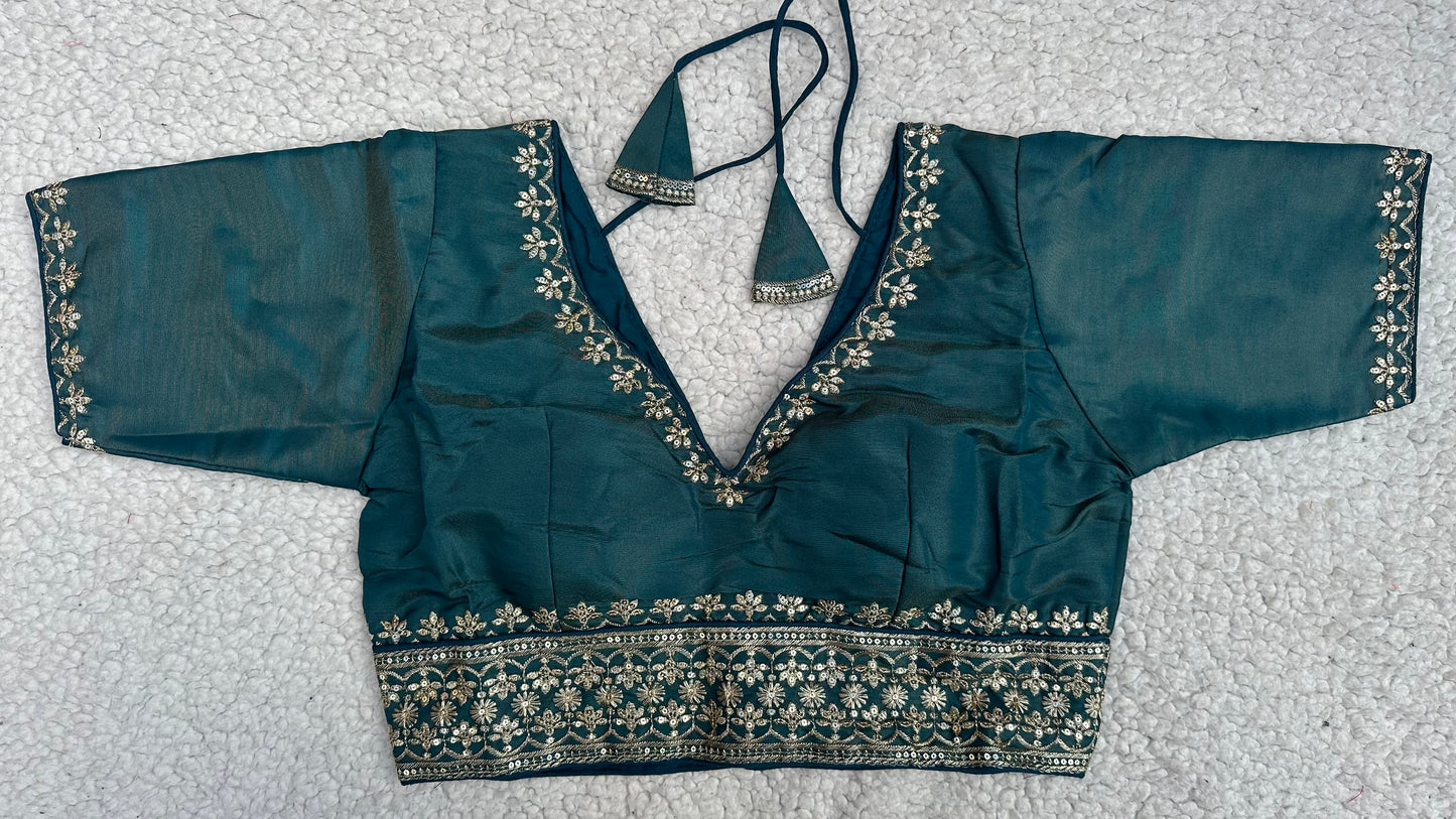 Cosmos Tissue Blouse with Sequins & Jari Embroidery – Padded Blouse (Size 38, Alterable 34-42)