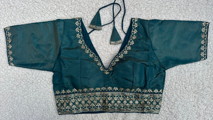 Cosmos Tissue Blouse with Sequins & Jari Embroidery – Padded Blouse (Size 38, Alterable 34-42)