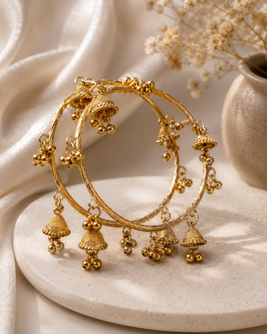 2-Piece Gold-Tone Jhumka Charm & Beaded Bangle Bracelet Set