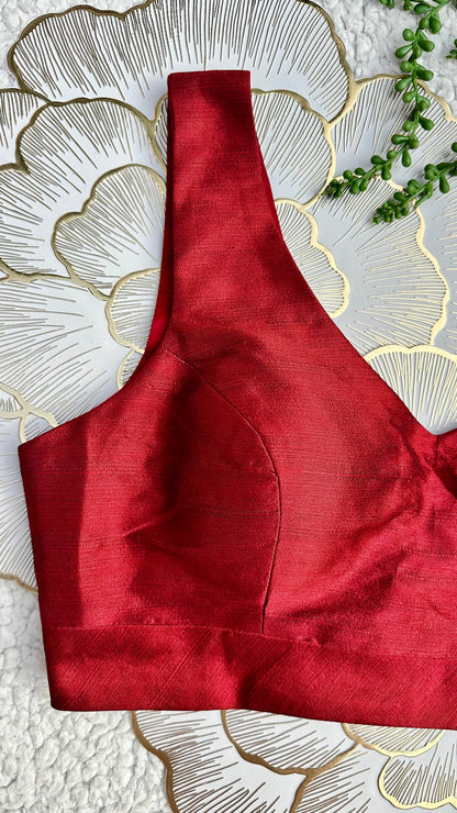 Maroon Mulberry Silk Sleeveless Blouse | Alterable 32-42