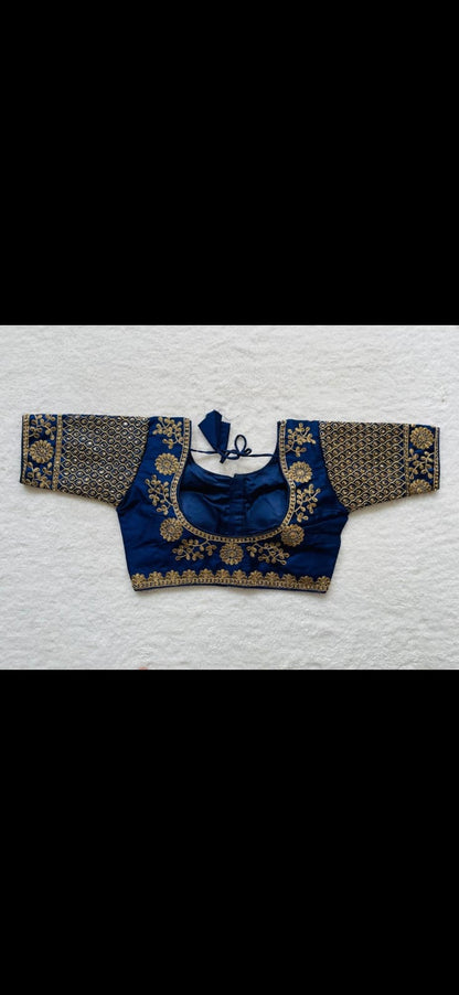 Embroidered Silk Blouse with Stone Work – Padded Blouse
