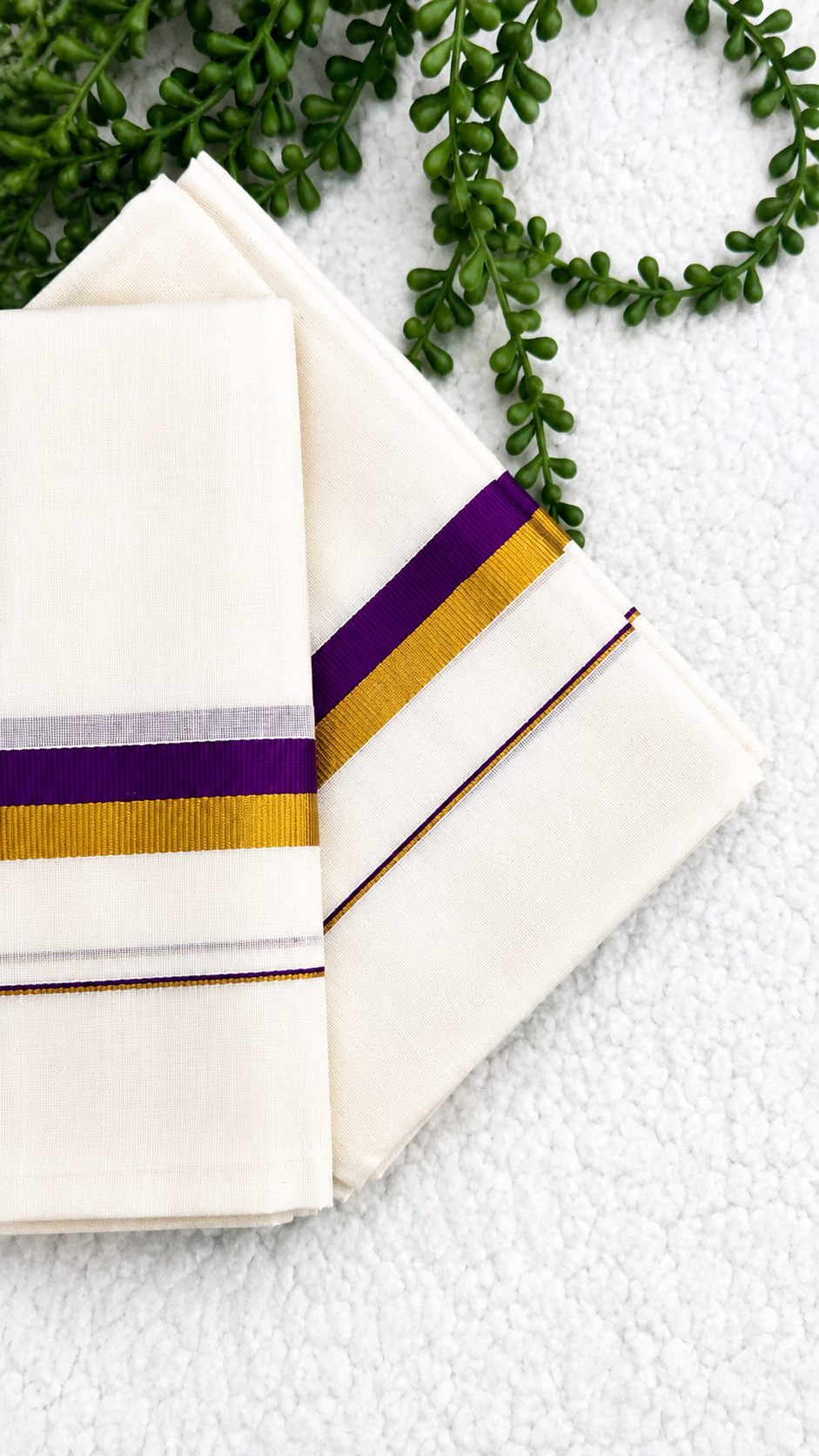 Kerala Set Mundu | Cotton 2-Piece Mundum Neriyathum with Gold Zari & Contrast Colour Border