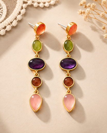 Multicolour Gemstone-Style Long Drop Earrings