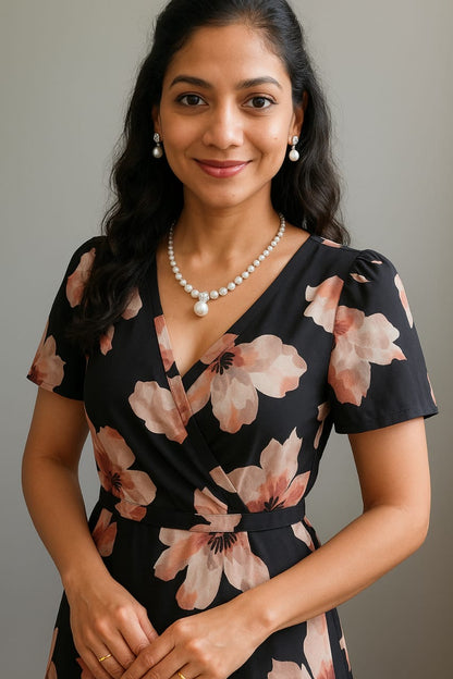 Classic Pearl and Diamond Necklace and Earrings Set