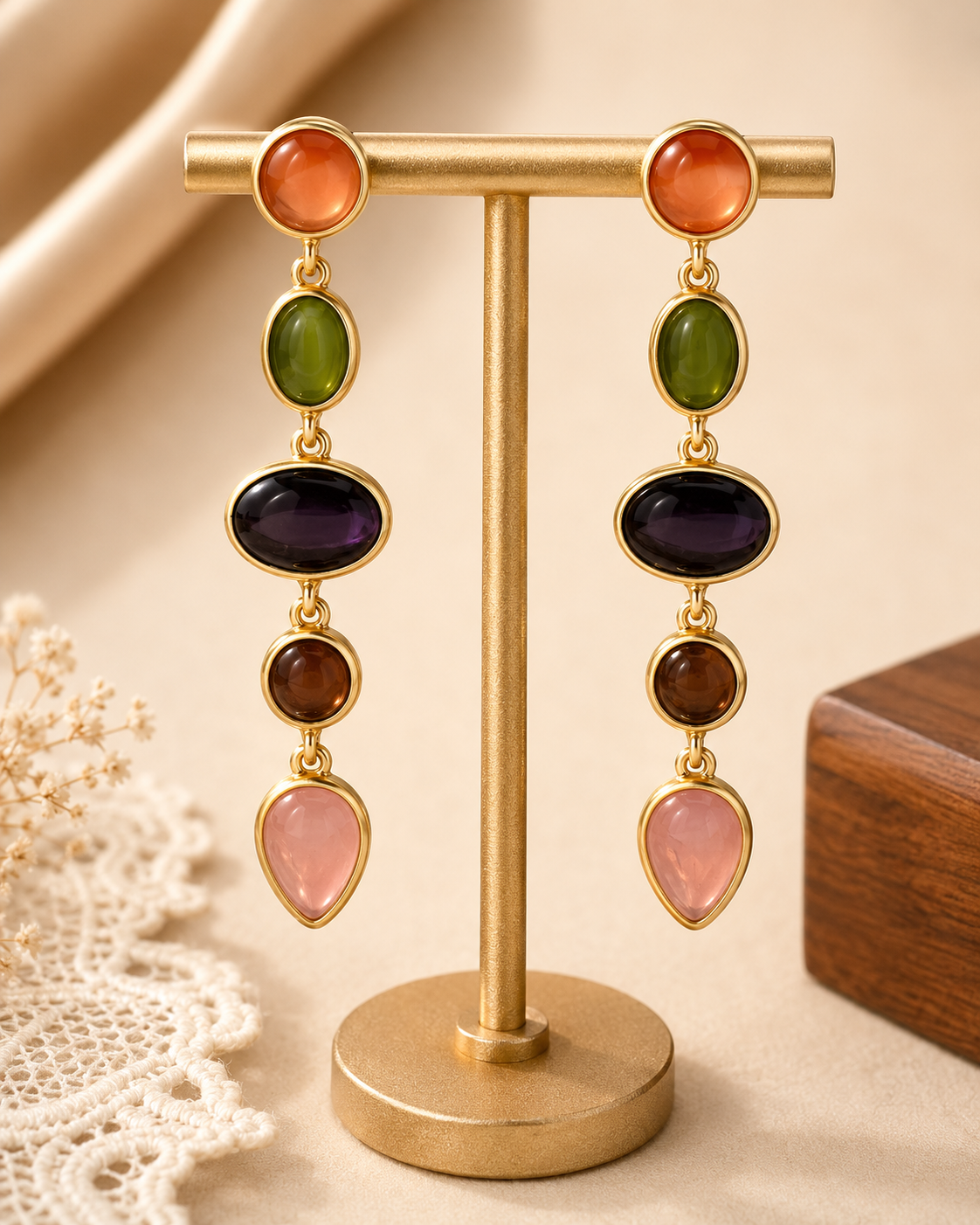 Multicolour Gemstone-Style Long Drop Earrings