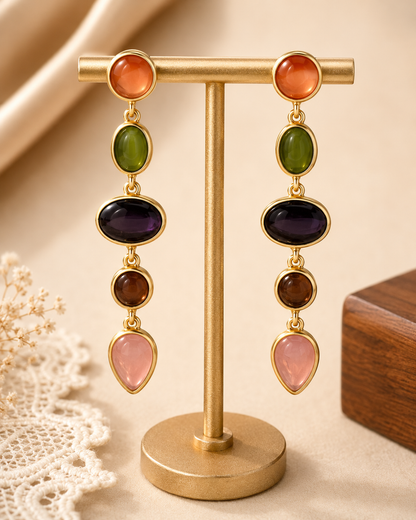 Multicolour Gemstone-Style Long Drop Earrings