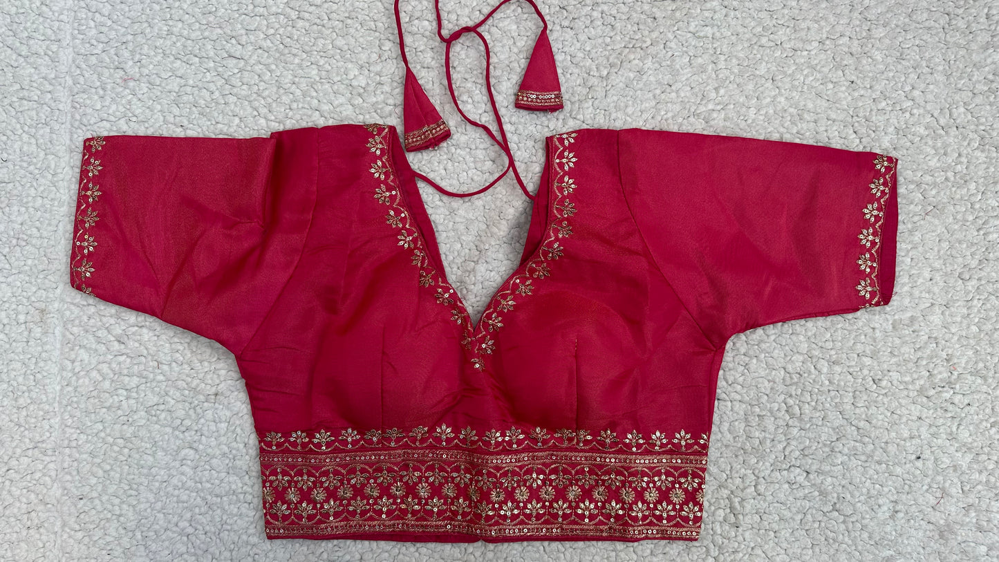 Cosmos Tissue Blouse with Sequins & Jari Embroidery – Padded Blouse (Size 38, Alterable 34-42)