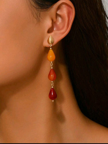 Sunset Teardrop Long Dangle Earrings – Orange & Red