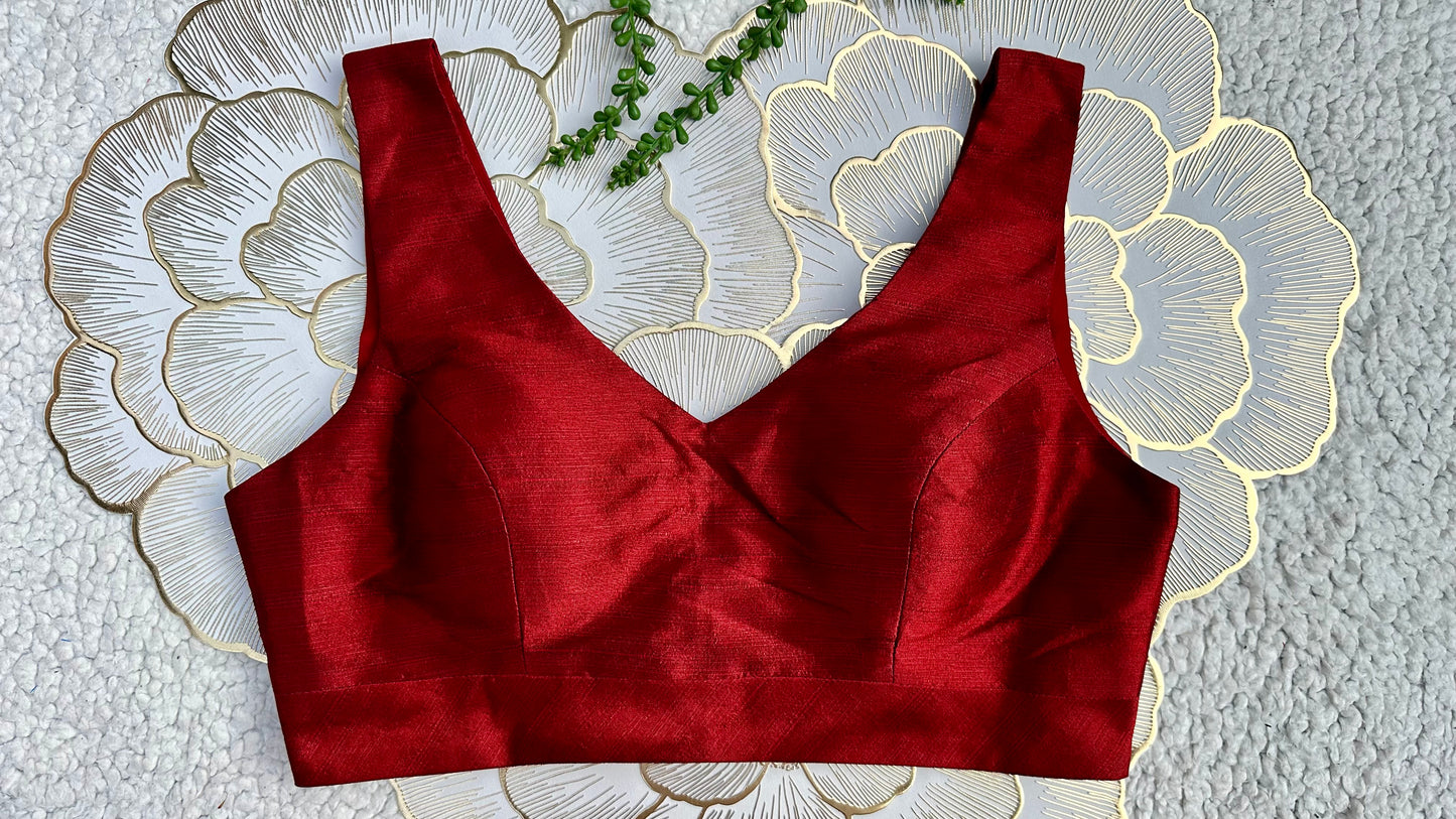 Maroon Mulberry Silk Sleeveless Blouse | Alterable 32-42