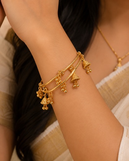 2-Piece Gold-Tone Jhumka Charm & Beaded Bangle Bracelet Set