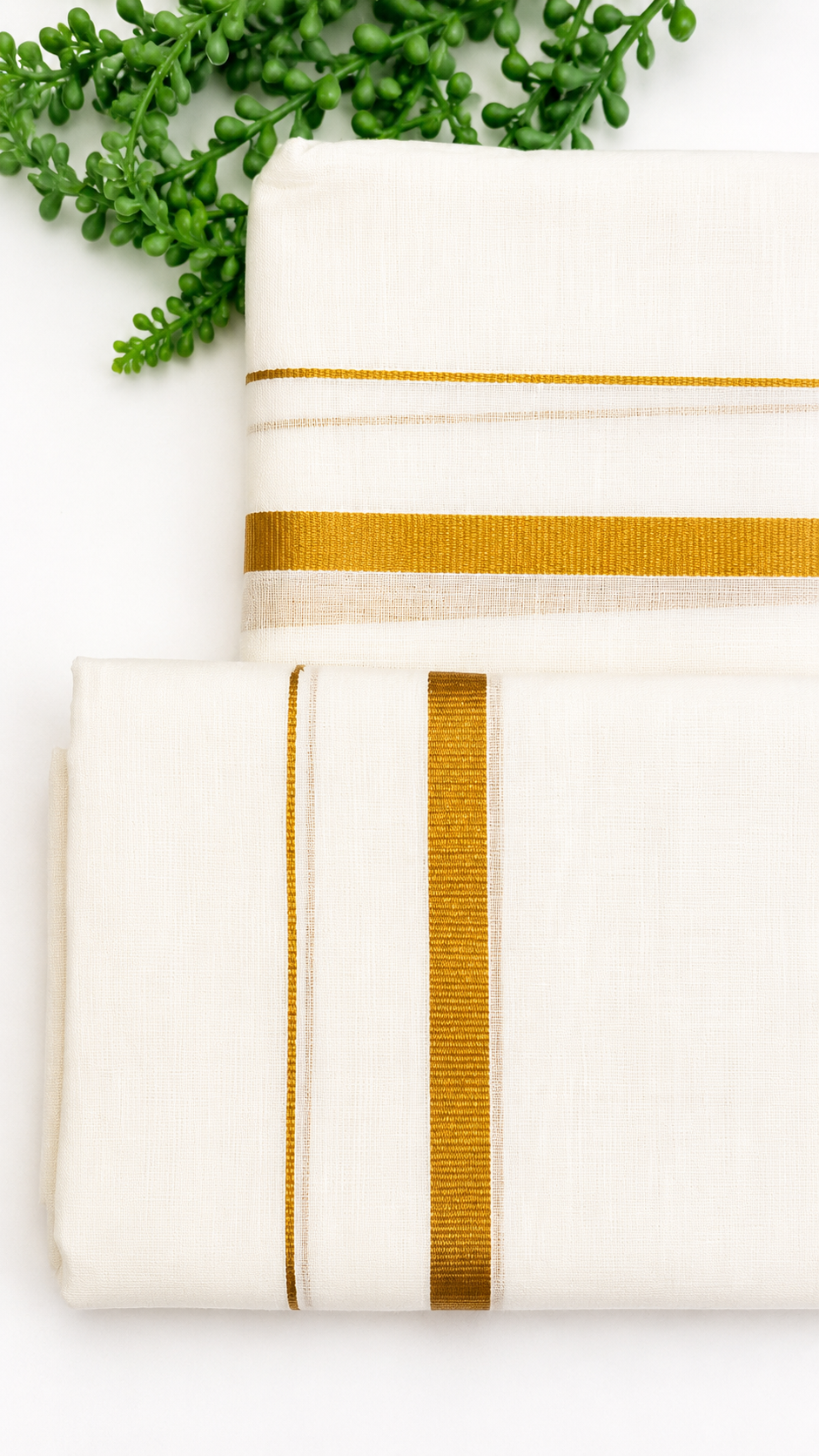 Kerala Set Mundu | Pure Cotton Kasavu 2-Piece Mundum Neriyathum with Gold Zari Border