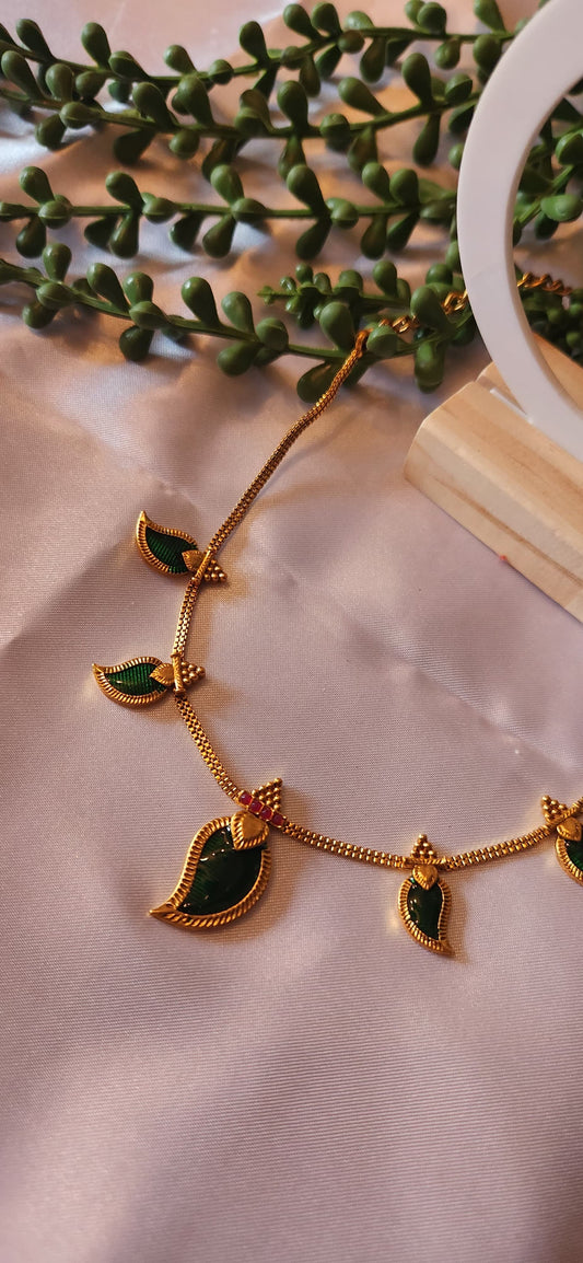 Antique Gold Palakka Mango Leaf Necklace Set