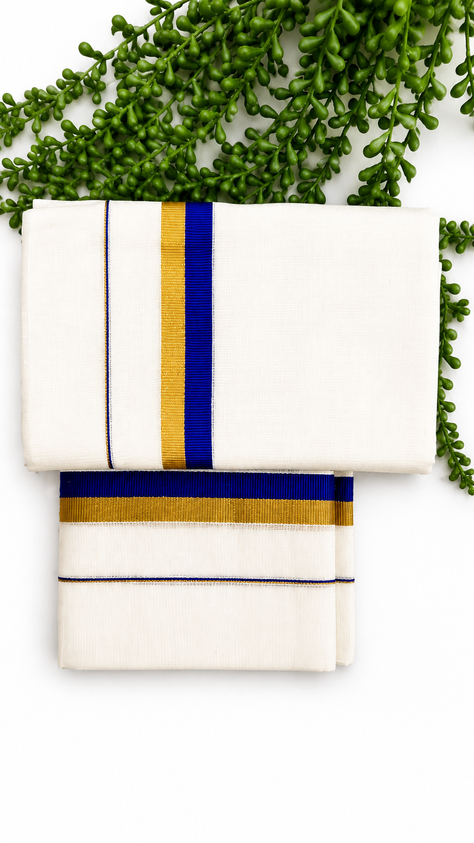 Kerala Set Mundu | Cotton 2-Piece Mundum Neriyathum with Gold Zari & Contrast Colour Border