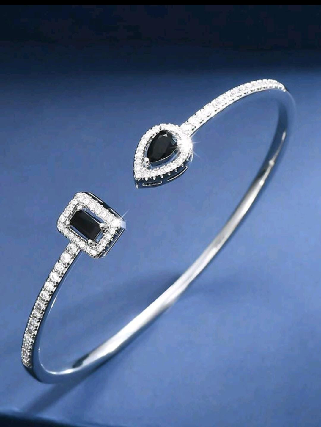 Zirconia Square & Teardrop Open Bangle Bracelet