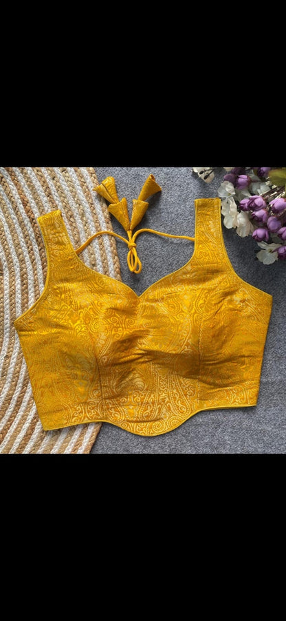 Peplum Jacquard Blouse — Satin Silk-Free Size ( Alter from 34 to 42)