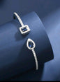 Zirconia Square & Teardrop Open Bangle Bracelet