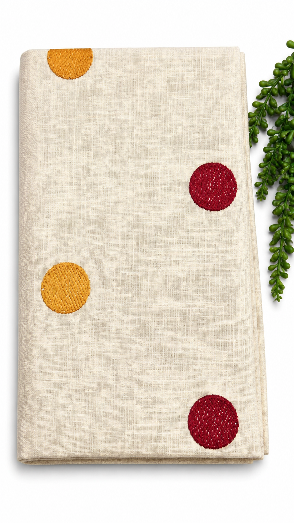Tissue Silk Saree | Cream Saree with Embroidered Polka Dot Motifs & Scalloped Border | Mustard & Maroon Dot Embroidery Saree with Blouse Piece