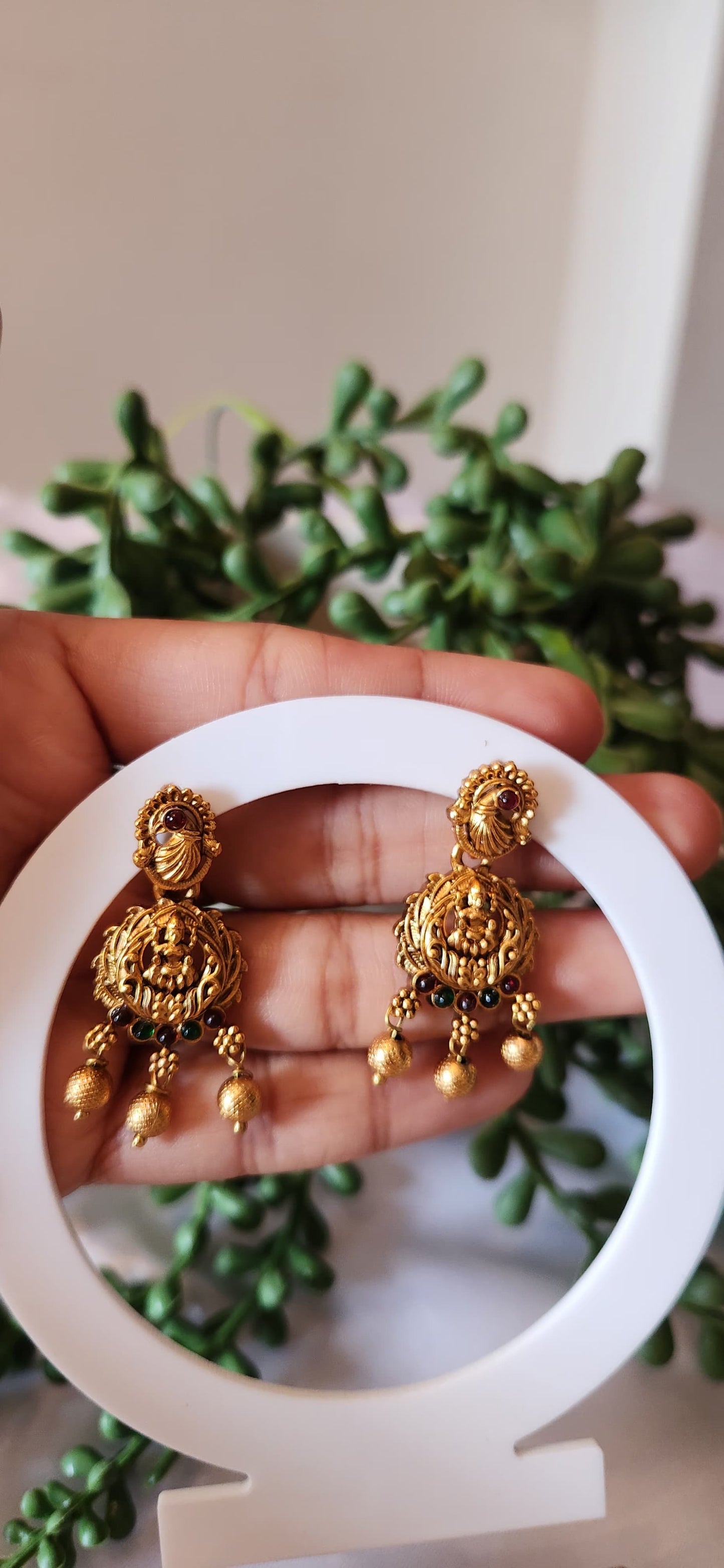 Antique Gold Lakshmi Chandbali Jhumka Earrings