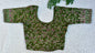 Stretchable Readymade Saree Blouse | Leaf Design with Gold Detailing | Ready to Wear Round Neck Blouse with Patterned Sleeve Border (S-L)
