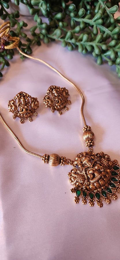 Antique Gold Radha Krishna Pendant Necklace Set