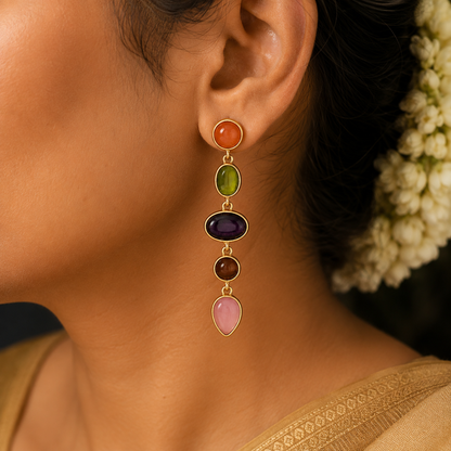 Multicolour Gemstone-Style Long Drop Earrings