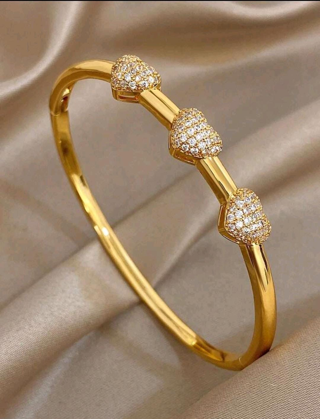 Gold-Tone Triple Heart Crystal Bangle Bracelet