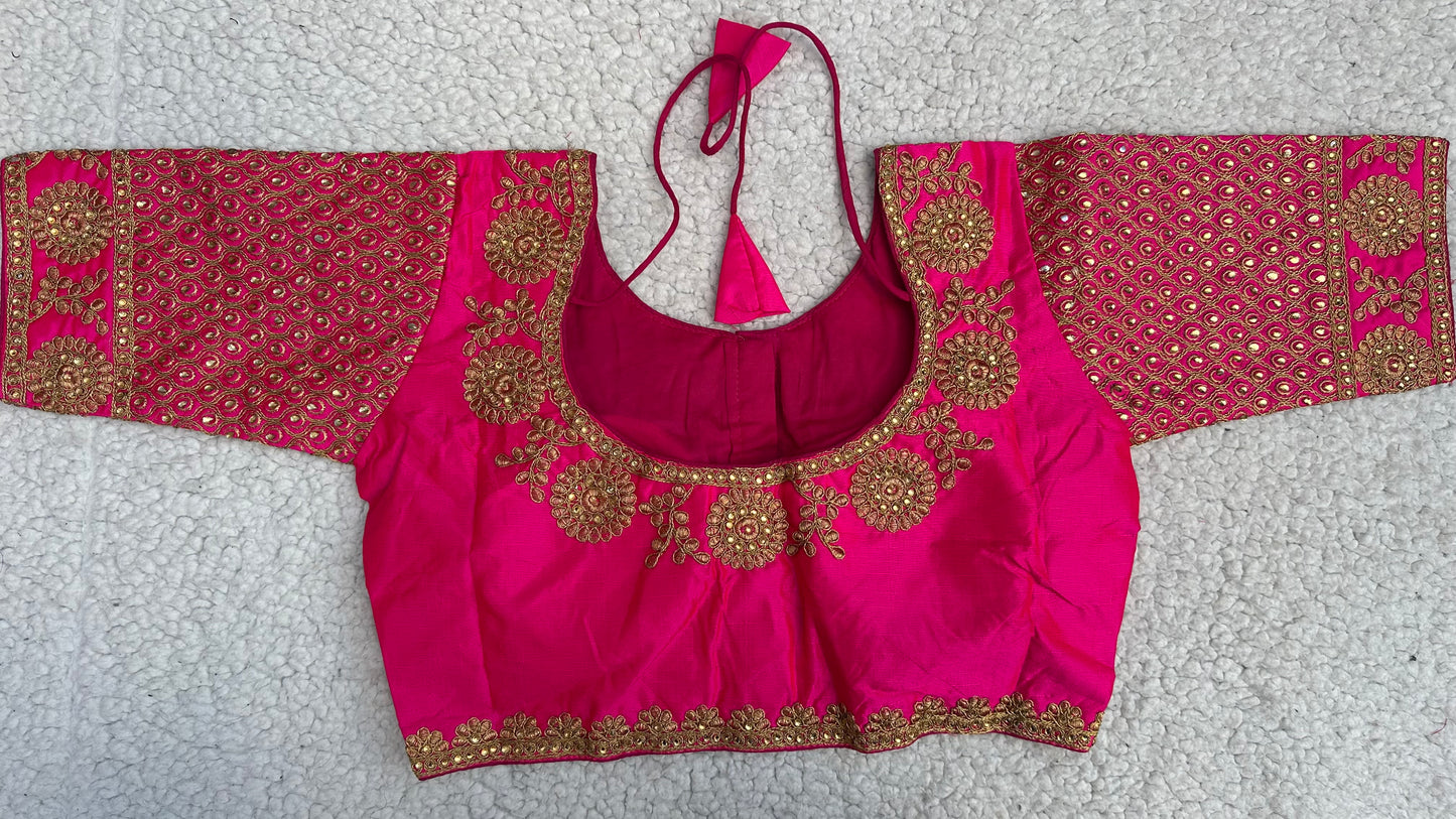 Embroidered Silk Blouse with Stone Work – Padded Blouse