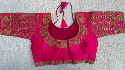 Embroidered Silk Blouse with Stone Work – Padded Blouse