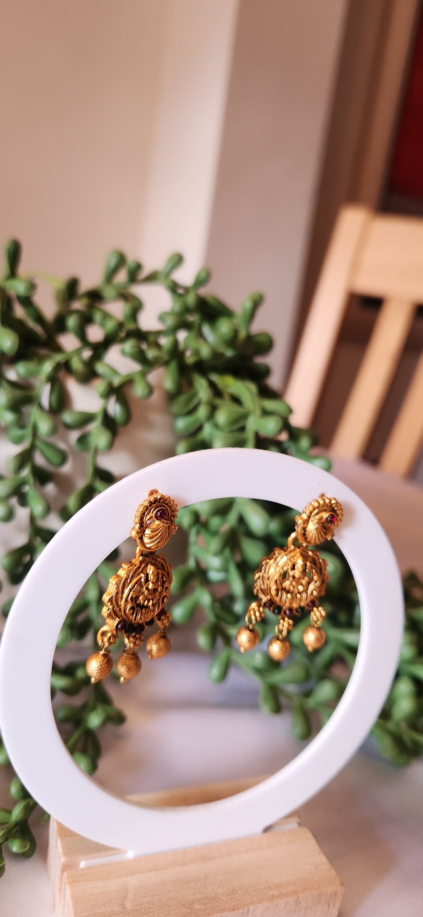 Antique Gold Lakshmi Chandbali Jhumka Earrings
