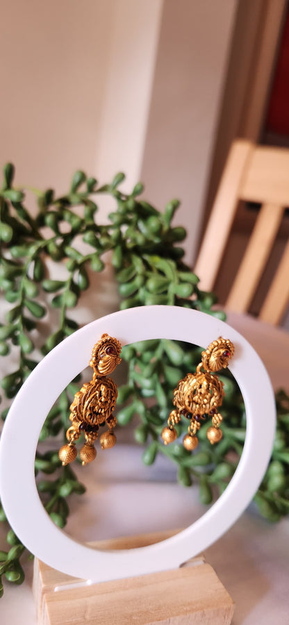 Antique Gold Lakshmi Chandbali Jhumka Earrings