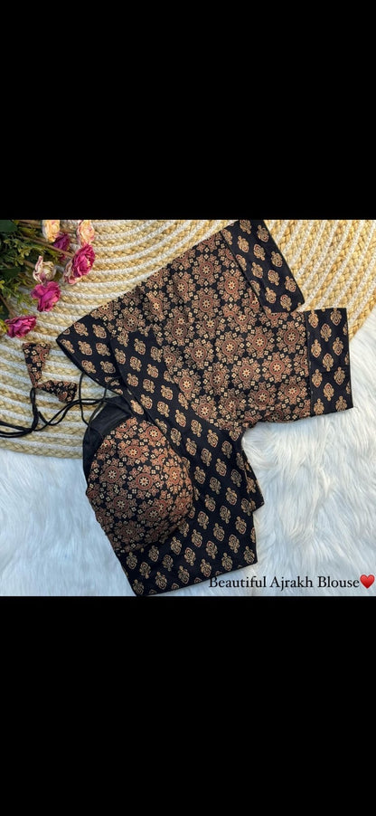 2-Tone Ajrakh Cotton Padded Blouse – Masaba Style Print with Halter Tie-Back