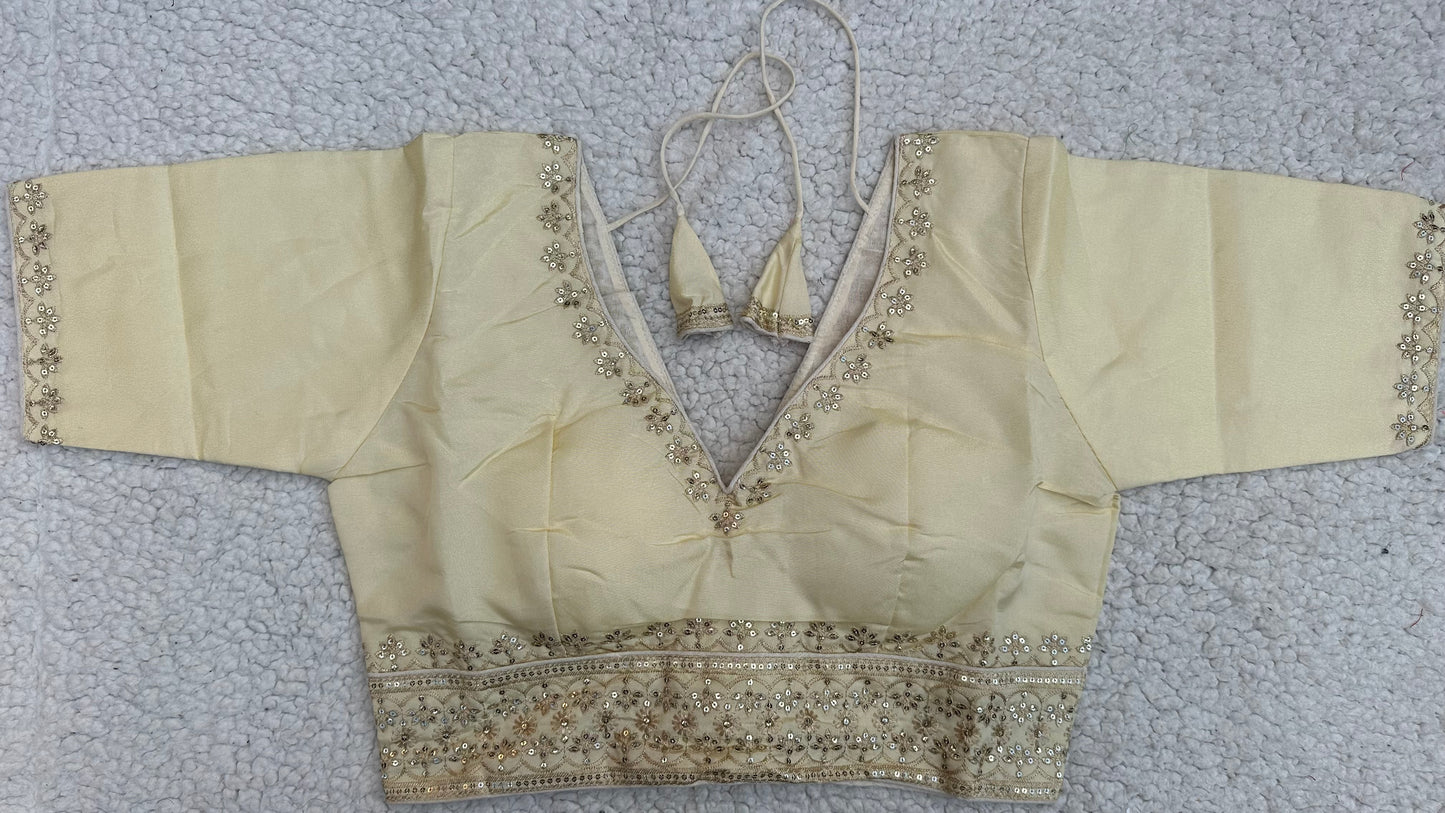 Cosmos Tissue Blouse with Sequins & Jari Embroidery – Padded Blouse (Size 38, Alterable 34-42)