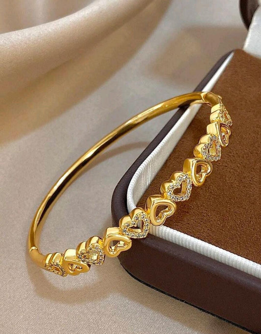 Gold-Tone Alternating Heart Crystal Bangle Bracelet
